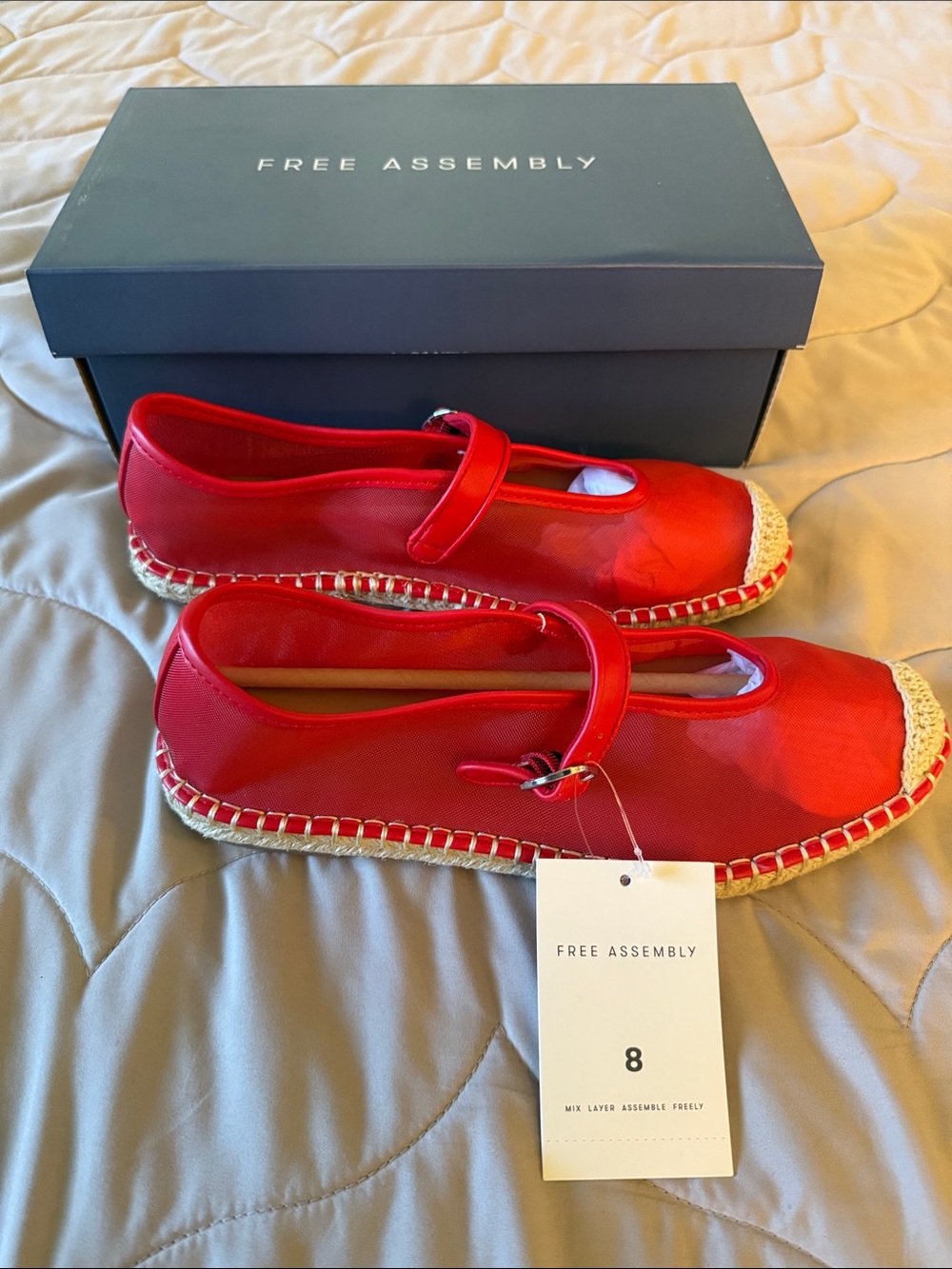 Free Assembly Mesh Red Mary Jane Espadrilles